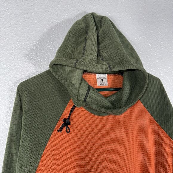 Melanzana Men’s Micro Grid Fleece Hoodie Size Large Orange Green Outdoor EUC - Picture 5 of 7